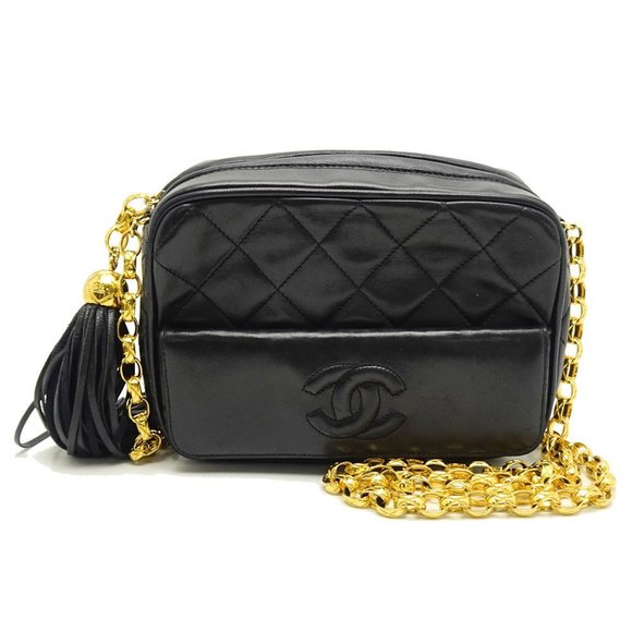 Chanel Chain Shoulder Bag Crossbody Lambskin Black - Picture 1 of 8